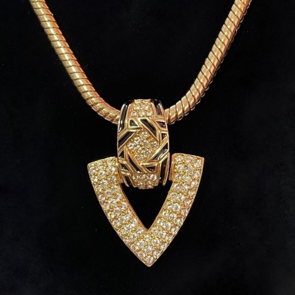 ✨Stunning Christian Dior Black Enamel Rhinestones Necklace - Picture 1 of 6